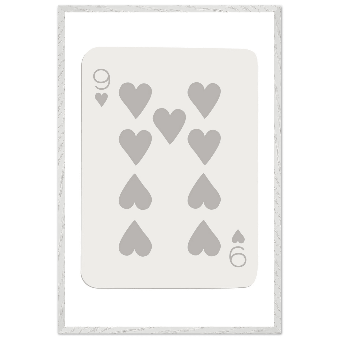 Minimalist Nine of Hearts Poker Card Print - Mounted Framed Wall Art, Eco-Friendly Wood Frame, Neutral Tones - Vibrantwalls