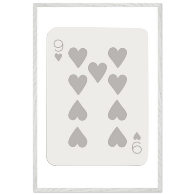 Minimalist Nine of Hearts Poker Card Print - Mounted Framed Wall Art, Eco-Friendly Wood Frame, Neutral Tones - Vibrantwalls