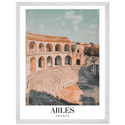 Arles France Amphitheater Framed Poster – Vintage Travel Wall Art with Wooden Frame and Serene Palette - Vibrantwalls