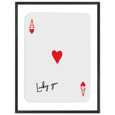 Lucky You Ace of Hearts Card Print - Framed Poker Art, Modern Design, Eco-Friendly Wood Frame - Vibrantwalls