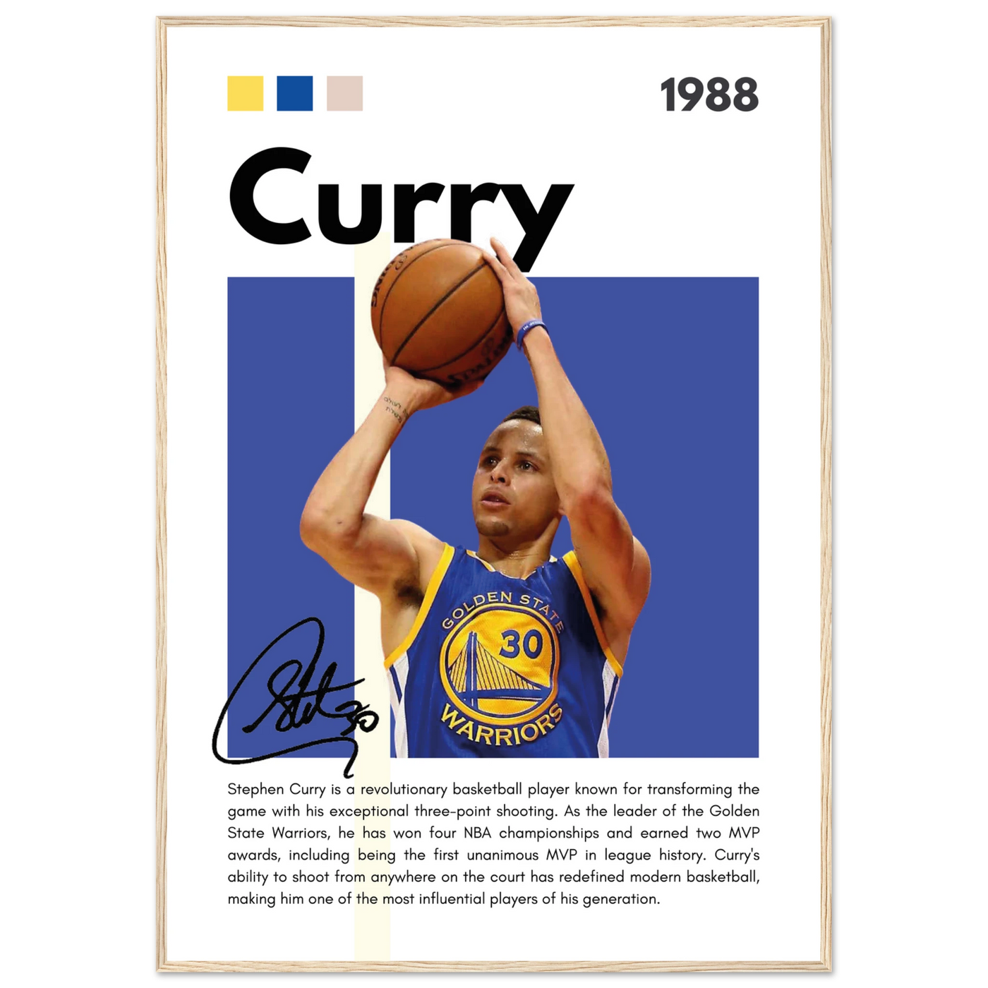 Stephen Curry Golden State Warriors Vintage Art 70x100 cm 28x40″ Wood frame Vibrantwalls