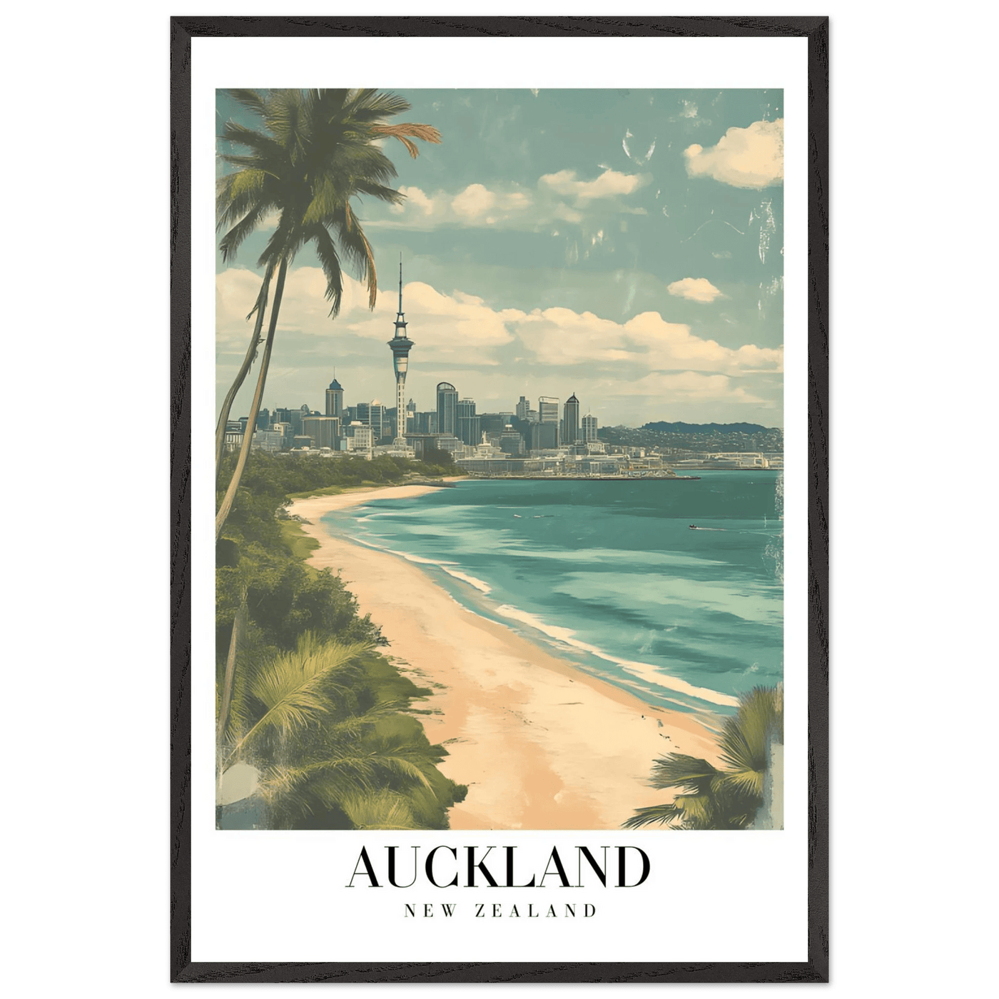 Auckland New Zealand Framed Poster – Vintage Coastal City Travel Wall Art with Wooden Frame Options - Vibrantwalls