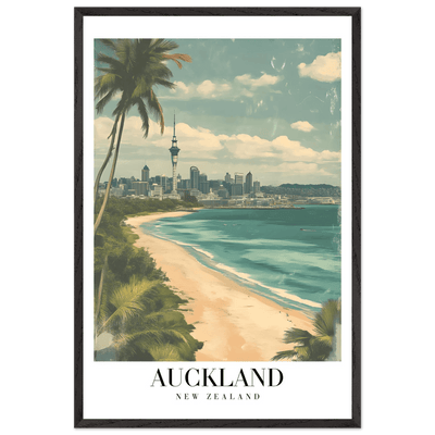 Auckland New Zealand Framed Poster – Vintage Coastal City Travel Wall Art with Wooden Frame Options - Vibrantwalls