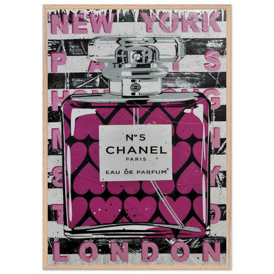 Chanel No. 5 Pink Hearts Pop Art Print in Premium Mounted Frame - Vibrantwalls