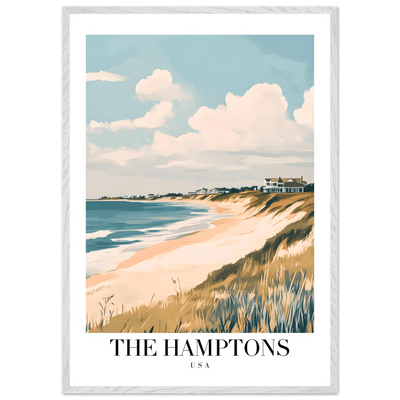 The Hamptons USA Framed Poster – Coastal Chic Vintage Travel Wall Art in Various Sizes & Frame Finishes - Vibrantwalls