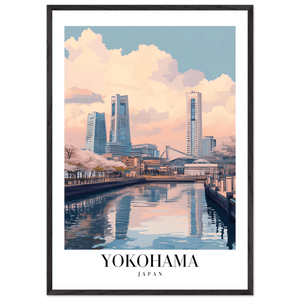 Yokohama Japan Framed Poster – Serene Pastel Cityscape Wall Art with Wooden Frame - Vibrantwalls