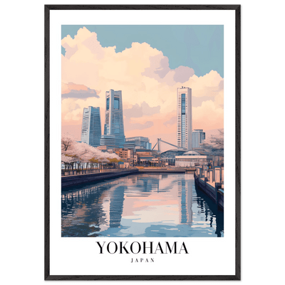 Yokohama Japan Framed Poster – Serene Pastel Cityscape Wall Art with Wooden Frame - Vibrantwalls