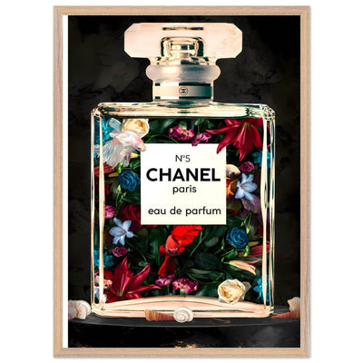 Chanel No. 5 Floral Fantasy Framed Art Print: A Timeless Blend of Iconic Fragrance and Vibrant Botanicals - Vibrantwalls