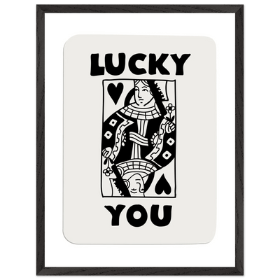 Lucky You Poker Card Queen of Hearts Art Print - Mounted Framed Poster, Eco-Friendly Wood Frame - Vibrantwalls