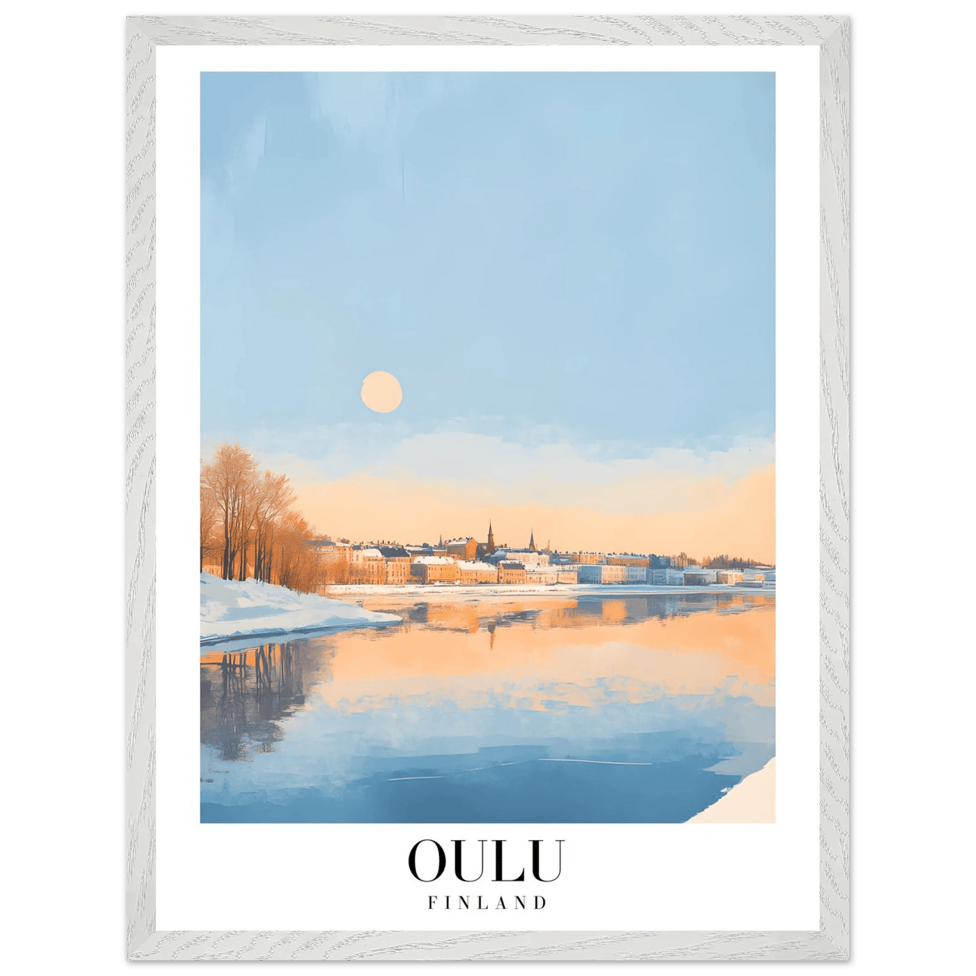 Oulu Finland Framed Poster – Serene Winter Sunset Wall Art with Wooden Frame - Vibrantwalls