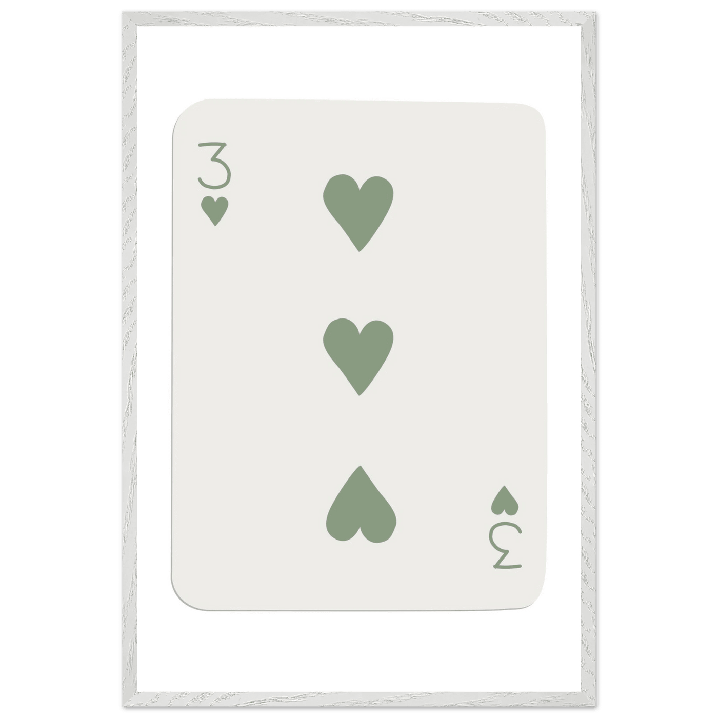 Minimalist Three of Hearts Poker Card Print - Mounted & Framed Eco-Friendly Wall Art for Modern Decor - Vibrantwalls