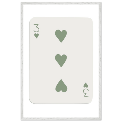 Minimalist Three of Hearts Poker Card Print - Mounted & Framed Eco-Friendly Wall Art for Modern Decor - Vibrantwalls