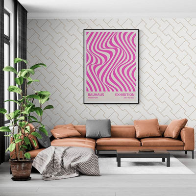 Bauhaus Pink Stripe Abstract Art Print – Modern Minimalist Framed Poster in Multiple Sizes - Vibrantwalls