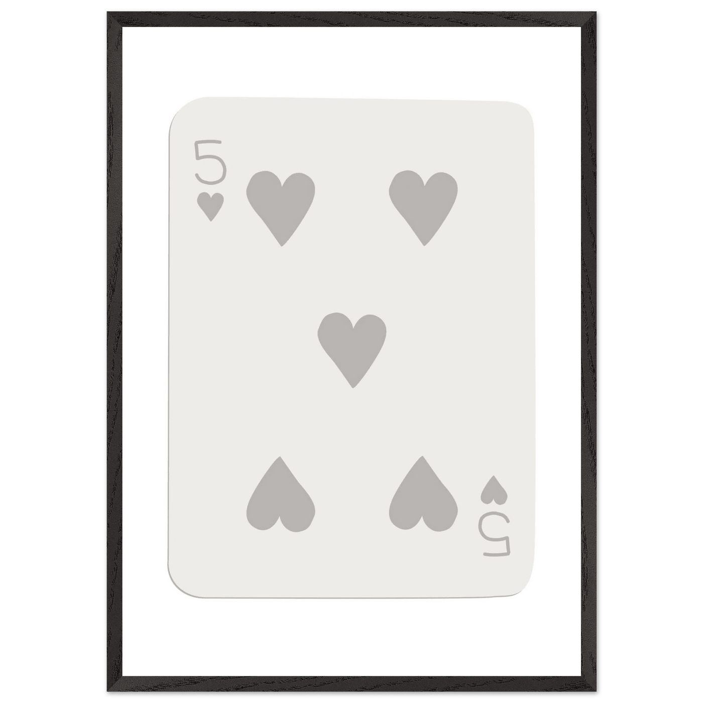 Minimalist Five of Hearts Poker Card Print - Eco-Friendly Mounted Framed Art for Modern Decor - Vibrantwalls