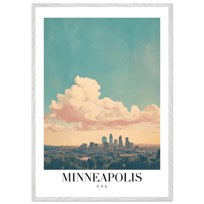 Minneapolis USA Framed Poster – Pastel Dream Sky Vintage Cityscape Art with Premium Wooden Frame - Vibrantwalls