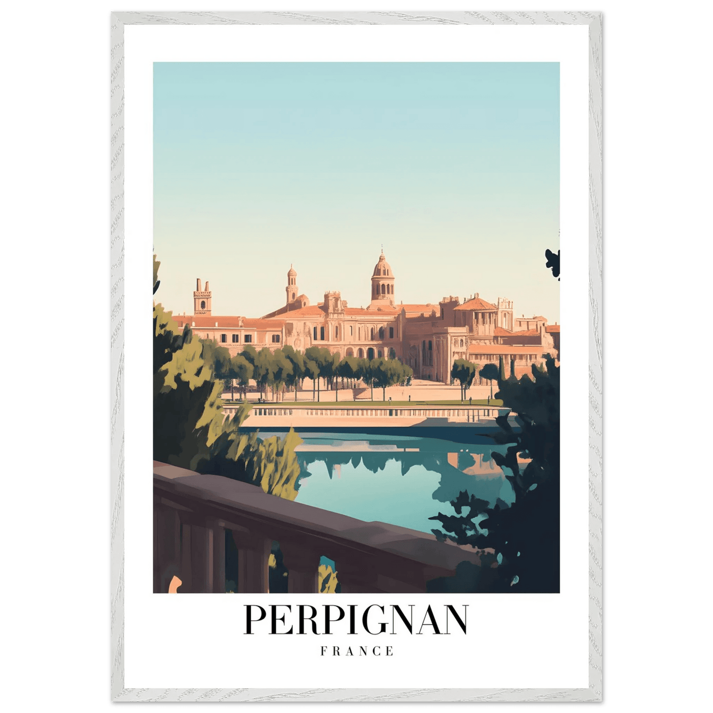 Perpignan France Framed Poster – Vintage Cityscape Wall Art with Wooden Frame - Vibrantwalls