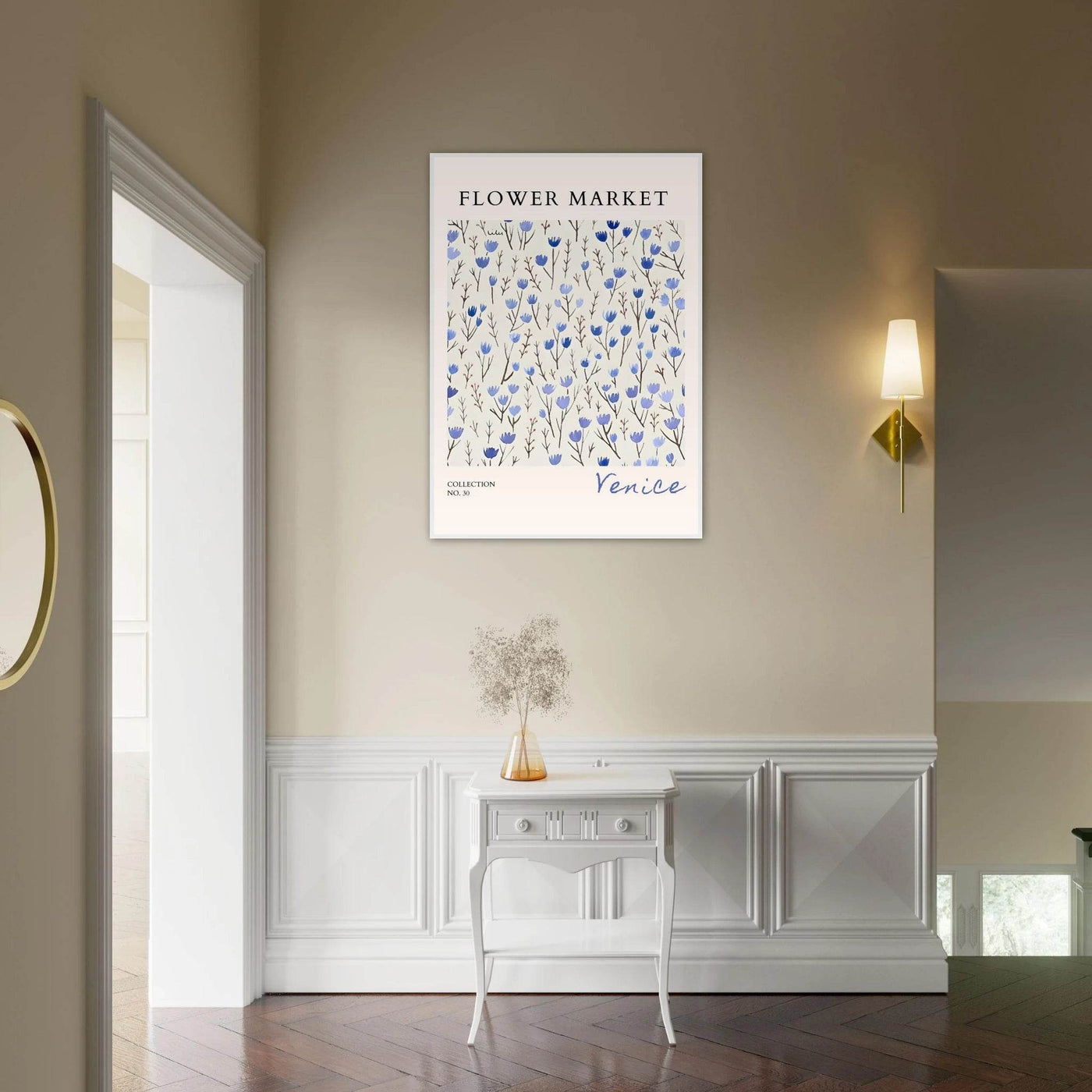 Venice Flower Market Framed Poster – Serene Blue Floral Art Print | Ready-to-Hang Wall Decor - Vibrantwalls