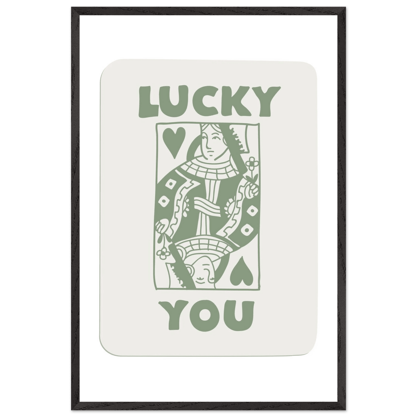 Lucky You Poker Card Print - Queen of Hearts Framed Art - Eco-Friendly Wood Frame - Vibrantwalls
