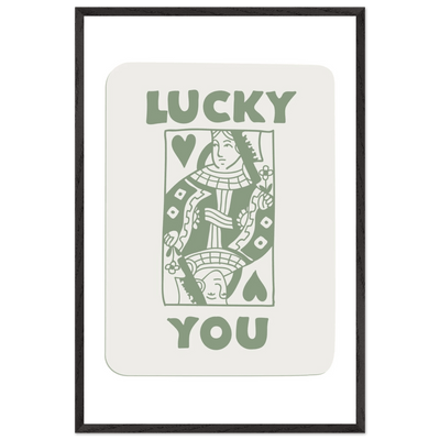 Lucky You Poker Card Print - Queen of Hearts Framed Art - Eco-Friendly Wood Frame - Vibrantwalls