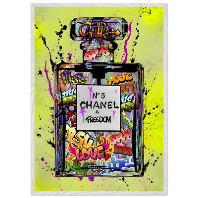 Coco Chanel No. 5 Graffiti Art Print - Vibrant Street Style Perfume Bottle Framed Wall Art - Vibrantwalls