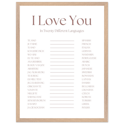 I Love You in 20 Languages - Mounted Framed Art Print, Eco-Friendly Wood Frame in Your Choice of Style - Vibrantwalls