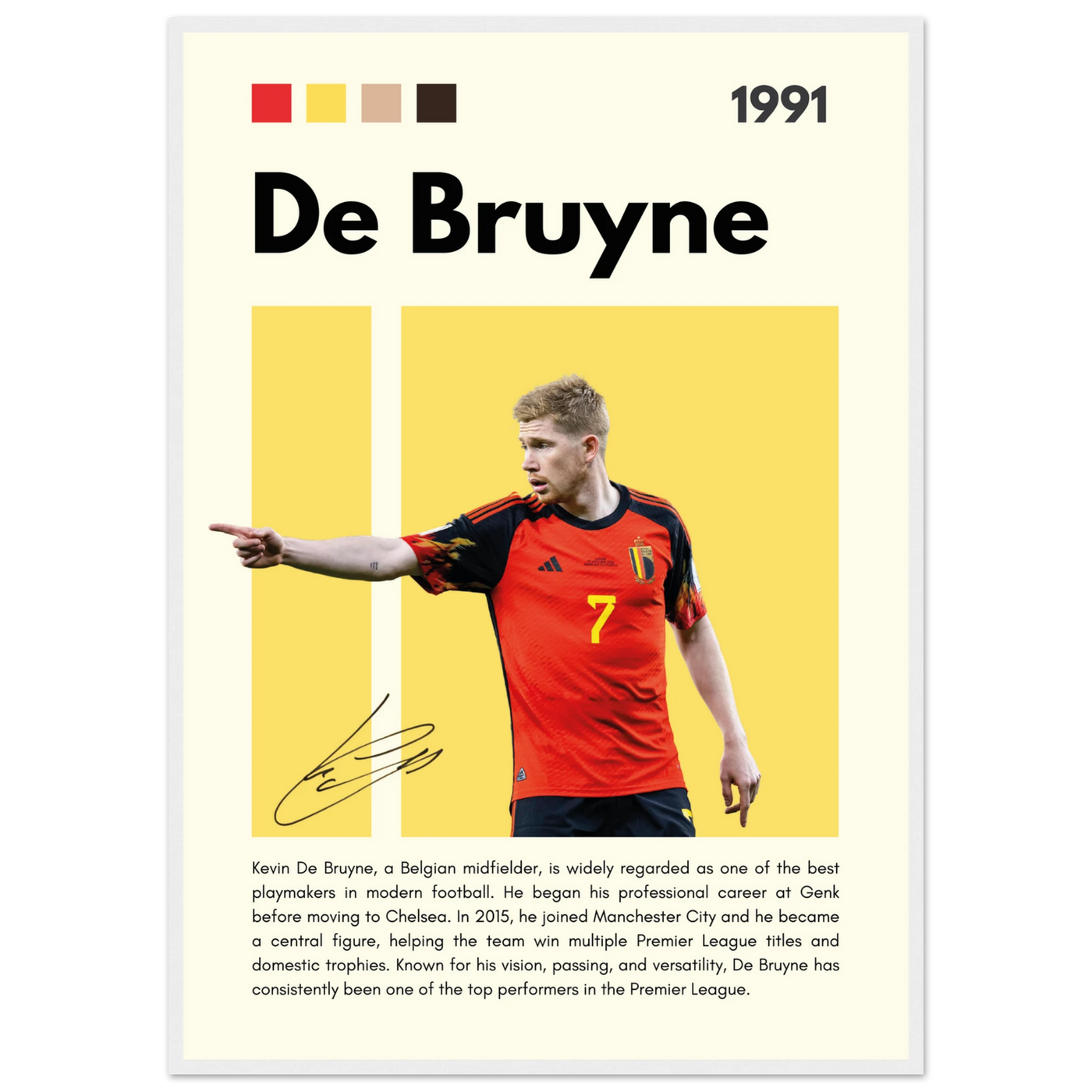 Kevin De Bruyne Football Legend Framed Poster – Vibrant Pop Art Print for Modern Fans A1 (59.4 x 84.1 cm) White frame Vibrantwalls