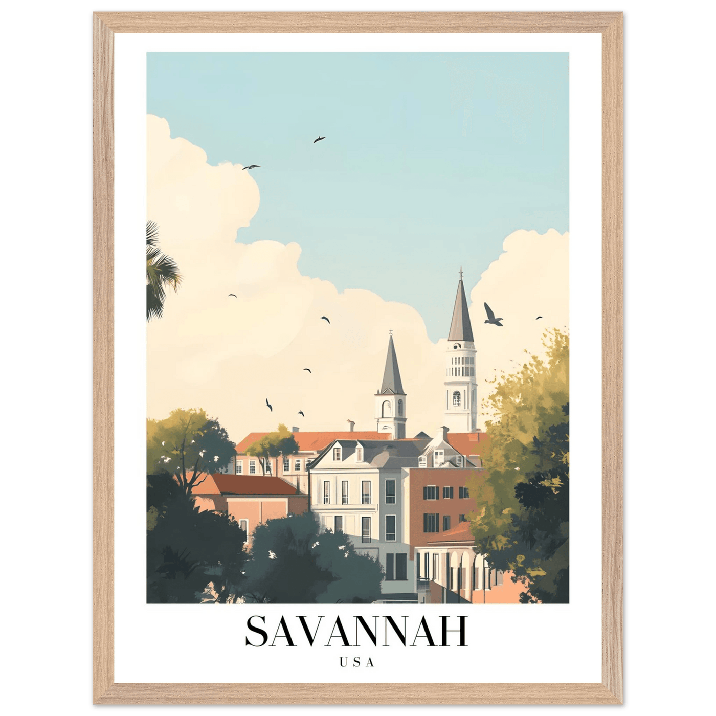 Savannah USA Framed Poster – Charming Cityscape Wall Art with Wooden Frame - Vibrantwalls