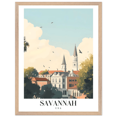 Savannah USA Framed Poster – Charming Cityscape Wall Art with Wooden Frame - Vibrantwalls