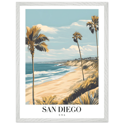 San Diego USA Framed Poster – Vintage Beach Travel Wall Art with Wooden Frame in Your Choice of Size and Finish - Vibrantwalls