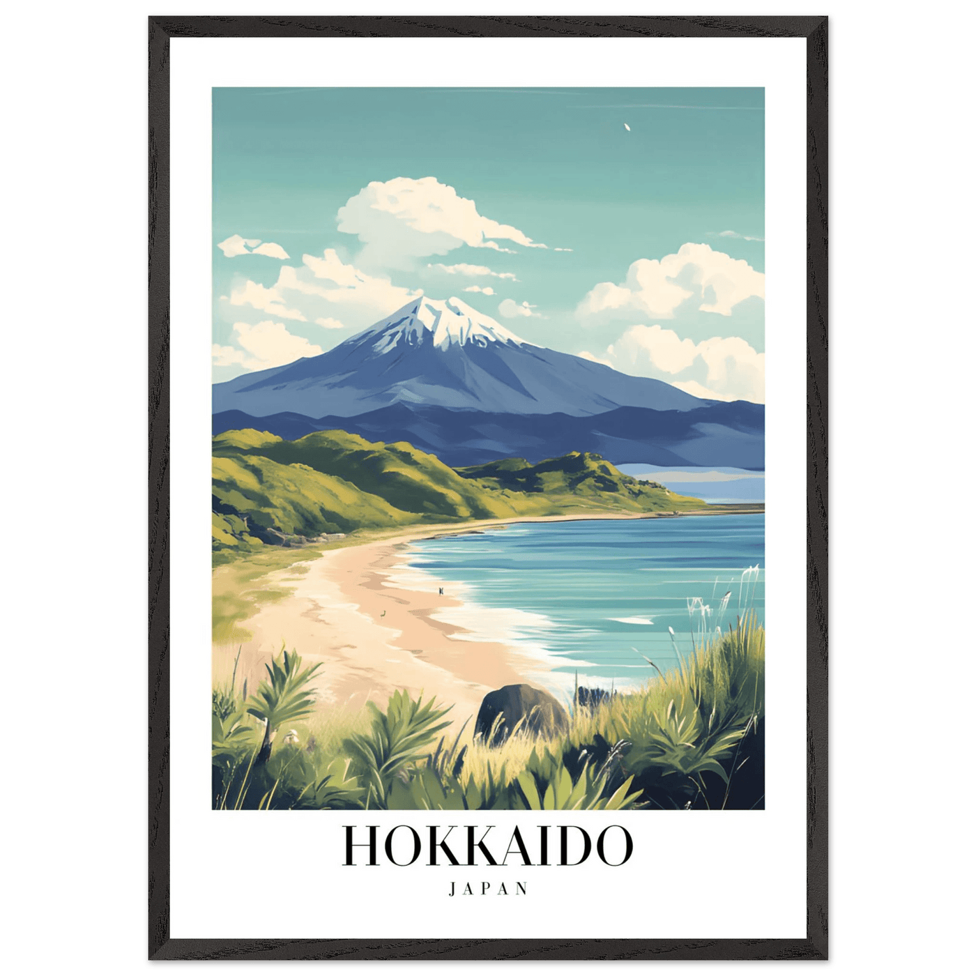 Hokkaido Japan Framed Poster – Vintage Mount Yotei Travel Wall Art with Wooden Frame - Vibrantwalls