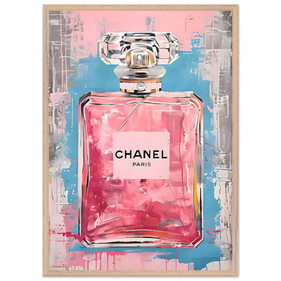 Coco Mademoiselle Chanel Art Print - Pink & Blue Pop Art Style Framed Poster - Vibrantwalls