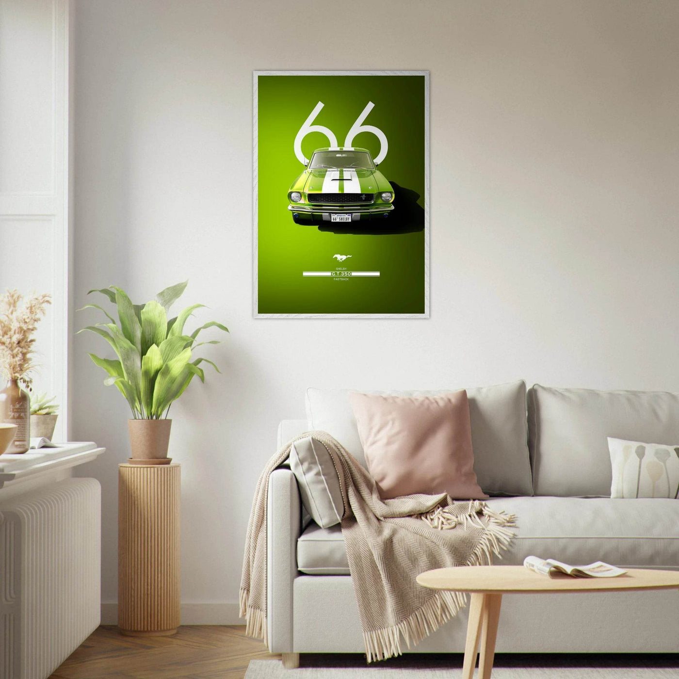 1966 Shelby GT350 Fastback Poster - Iconic Green & White Racing Stripes | Premium Framed Art, Ready-to-Hang - Vibrantwalls
