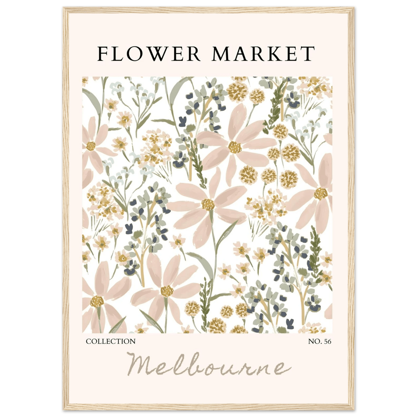 Flower Market Melbourne Framed Poster – Blush Floral & Sage Green Art Print | Ready-to-Hang Wall Decor - Vibrantwalls
