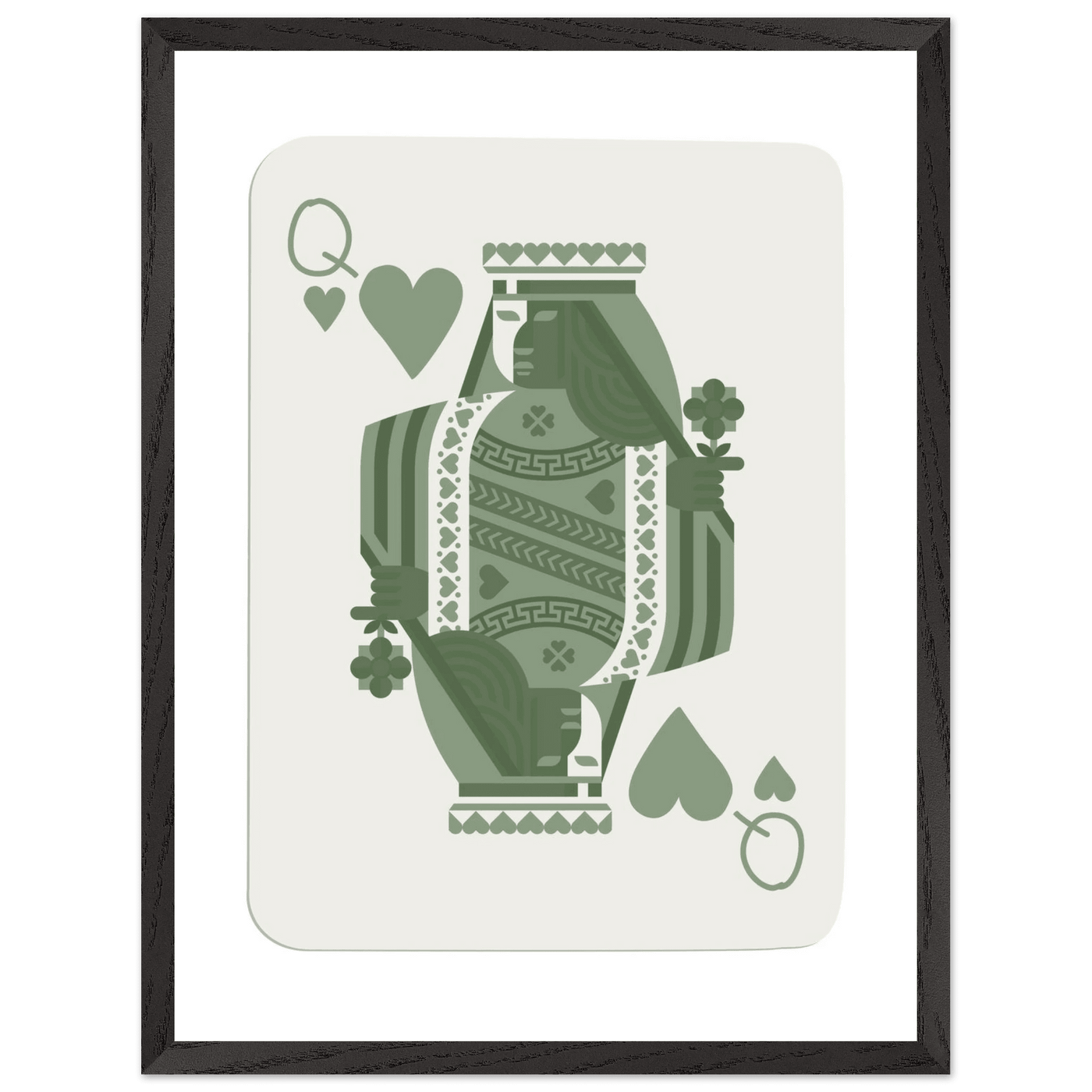 Queen of Spades Poker Card Print - Sage Green Wall Art - Mounted Framed Poster, Eco-Friendly Wood Frame - Vibrantwalls