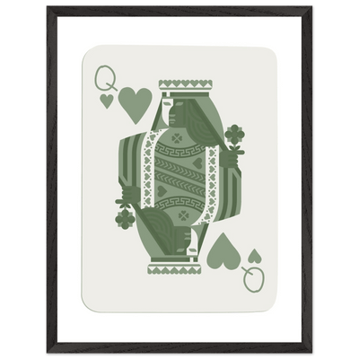 Queen of Spades Poker Card Print - Sage Green Wall Art - Mounted Framed Poster, Eco-Friendly Wood Frame - Vibrantwalls