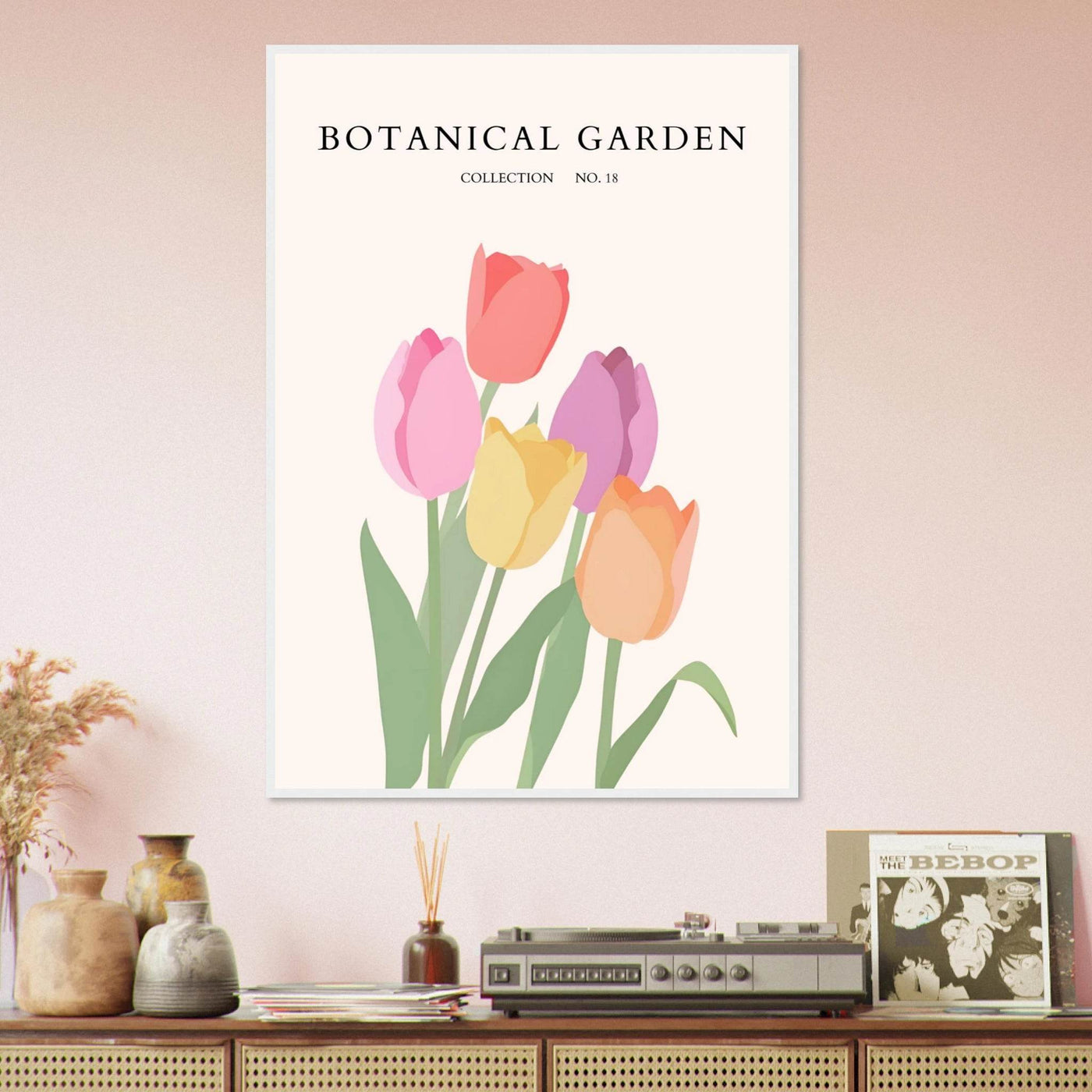Botanical Garden Tulip Framed Poster – Pastel Bloom Art Print | Ready-to-Hang Floral Decor - Vibrantwalls
