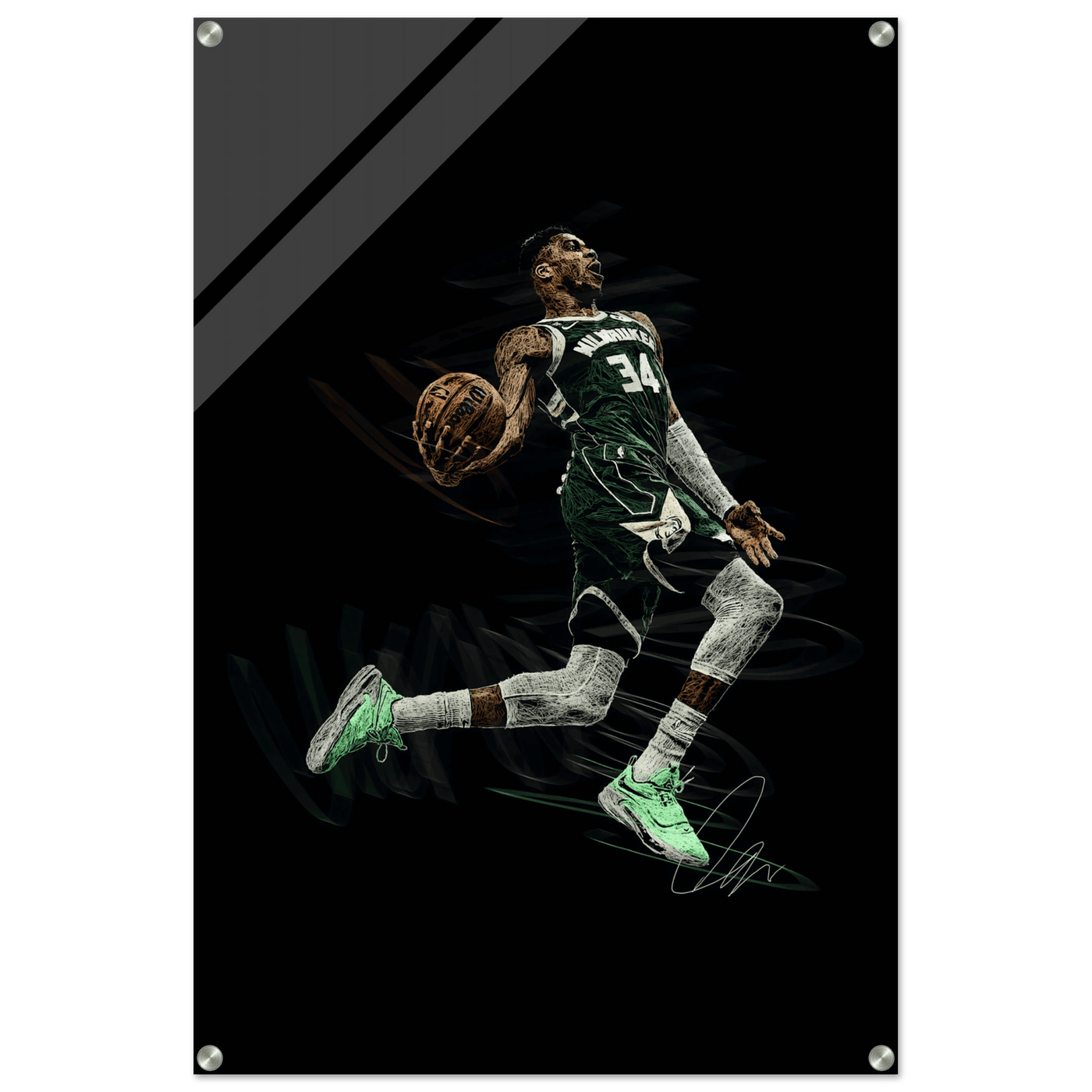Giannis Antetokounmpo Milwaukee Bucks Acrylic Print – Dynamic NBA Art for Modern Spaces - Vibrantwalls