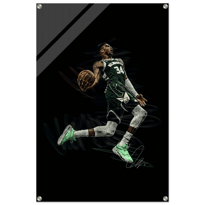 Giannis Antetokounmpo Milwaukee Bucks Acrylic Print – Dynamic NBA Art for Modern Spaces - Vibrantwalls