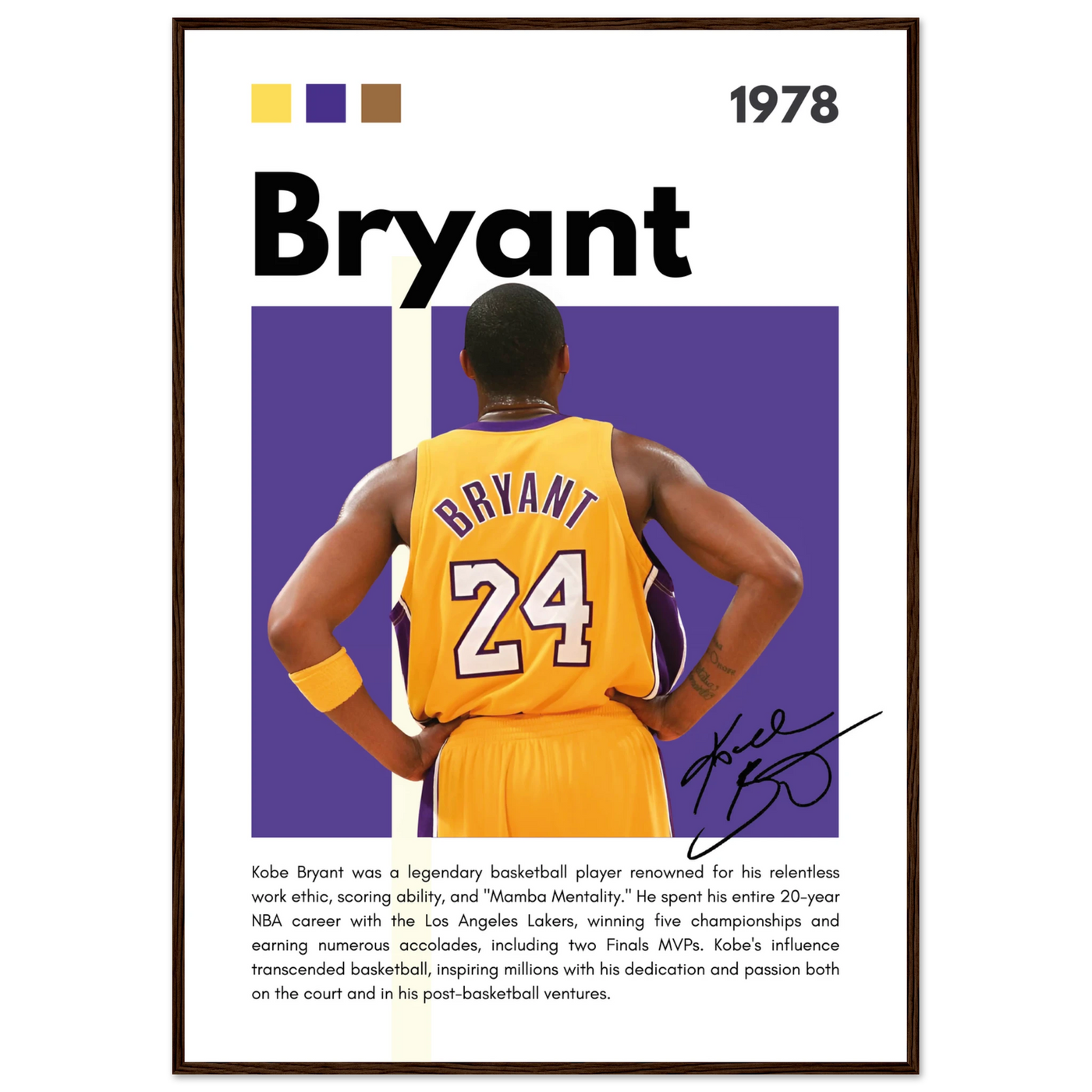 Kobe Bryant Mamba Mentality Lakers Framed Poster 70x100 cm 28x40″ Dark wood frame Vibrantwalls
