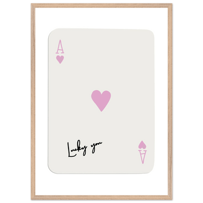 Lucky You Ace of Hearts Poker Card Print - Mounted Framed Wall Art, Eco-Friendly Wood Frame & Soft Pink Hues - Vibrantwalls
