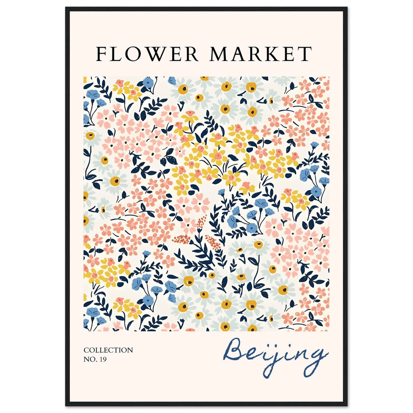 Flower Market Beijing Framed Poster – Whimsical Floral Art Print in Pastel Hues | Ready-to-Hang Wall Decor - Vibrantwalls