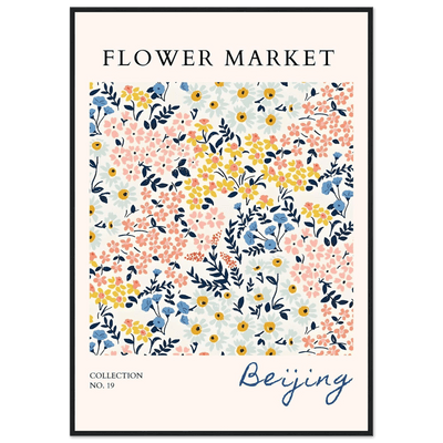 Flower Market Beijing Framed Poster – Whimsical Floral Art Print in Pastel Hues | Ready-to-Hang Wall Decor - Vibrantwalls
