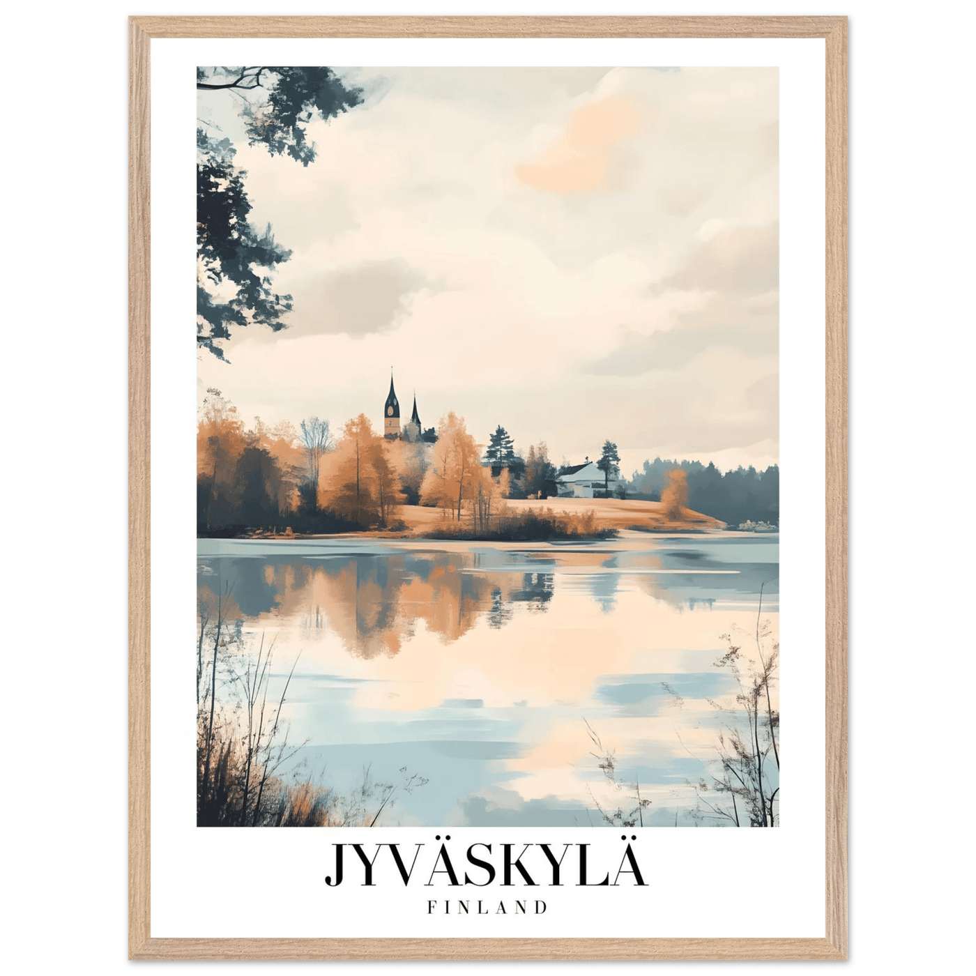 Jyväskylä Finland Framed Poster – Serene Lakeside Wall Art with Vintage-Inspired Charm & Wooden Frame - Vibrantwalls