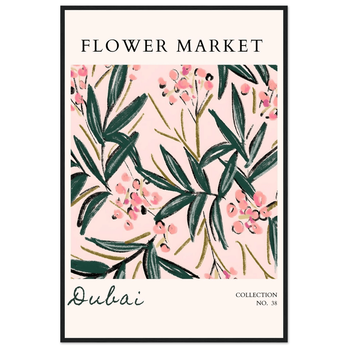 Dubai Flower Market Art Print – Blush Pink & Emerald Green Botanical Framed Poster | Ready-to-Hang - Vibrantwalls