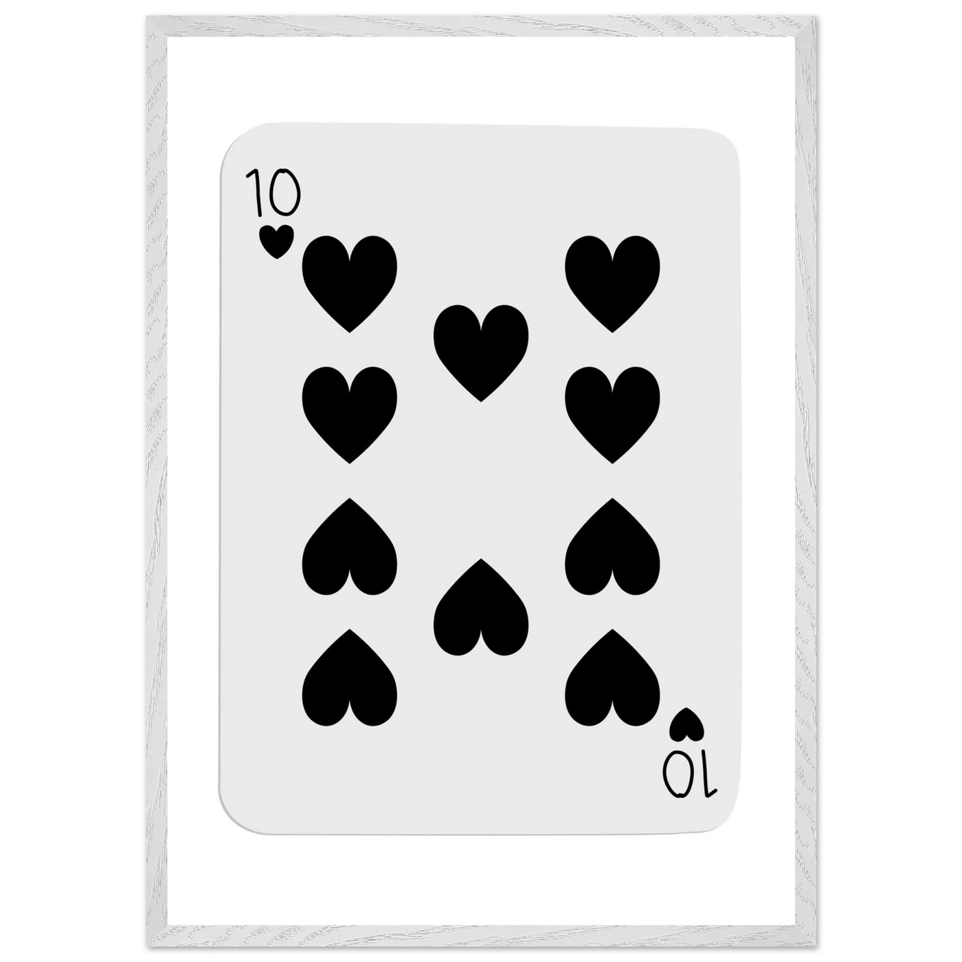 Minimalist Ten of Hearts Poker Card Print - Mounted Framed Eco-Friendly Wall Art for Game Rooms & Modern Decor - Vibrantwalls