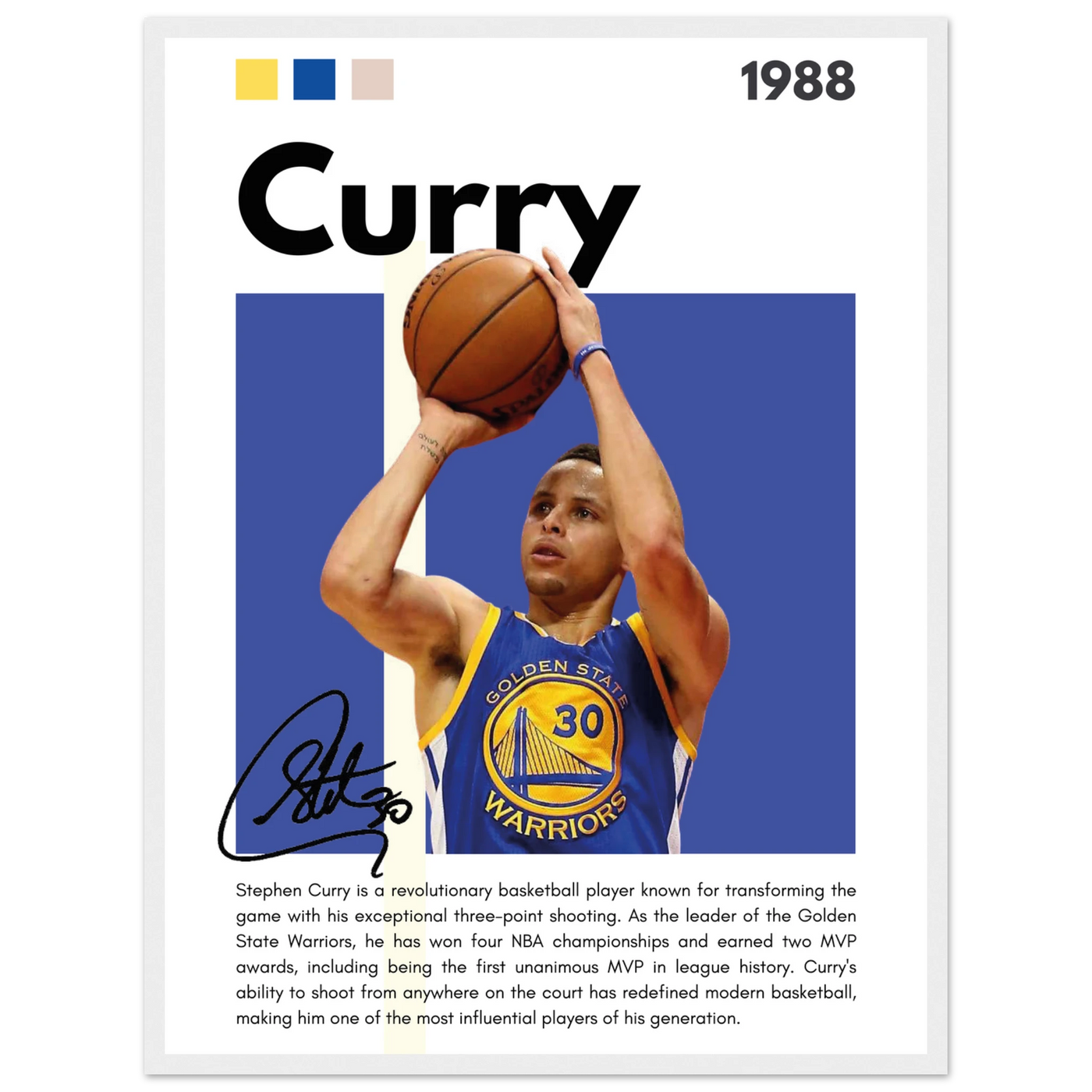 Stephen Curry Golden State Warriors Vintage Art 45x60 cm 18x24″ White frame Vibrantwalls