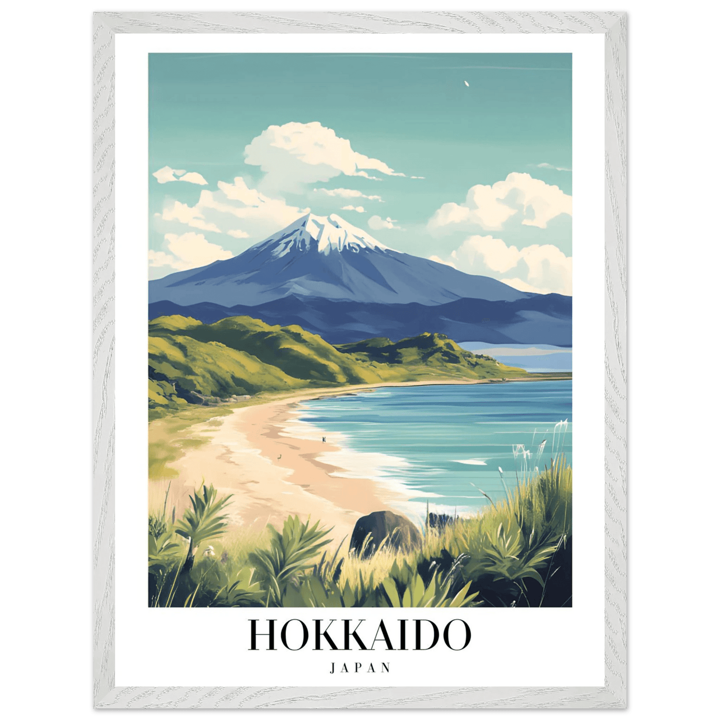 Hokkaido Japan Framed Poster – Vintage Mount Yotei Travel Wall Art with Wooden Frame - Vibrantwalls