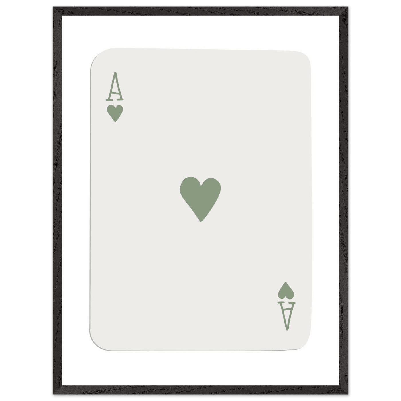 Minimalist Ace of Hearts Print - Eco-Friendly Framed Poster Art, Sage Green Elegance - Vibrantwalls