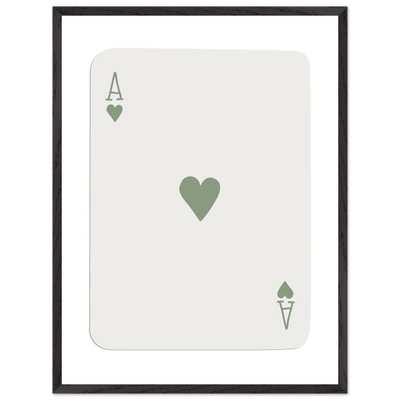 Minimalist Ace of Hearts Print - Eco-Friendly Framed Poster Art, Sage Green Elegance - Vibrantwalls