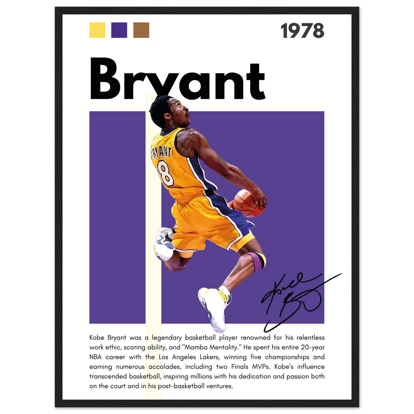 Kobe Bryant Black Mamba Lakers Vintage Poster 45x60 cm 18x24″ Black frame Vibrantwalls